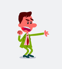 Very angry businessman pointing at something in isolated vector illustration

