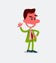 Business man waving while smiling in isolated vector illustration
