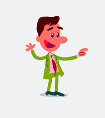 Businessman smiling while pointing in isolated vector illustration
