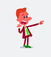 Surprised businessman pointing at something in isolated vector illustration
