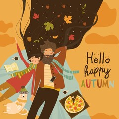 Happy couple in love lying on the meadow grass