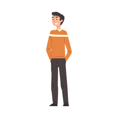 Smiling Young Man Wearing Casual Clothes Cartoon Style Vector Illustration on White Background