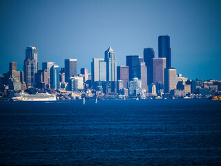 Seattle Skyline from Puget Sound  in Washington State USA