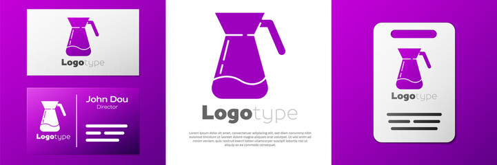 Logotype Jug glass with water icon isolated on white background. Kettle for water. Glass decanter with drinking water. Logo design template element. Vector Illustration.