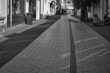Black and white photo from a street in the city of Weert the Netherlands