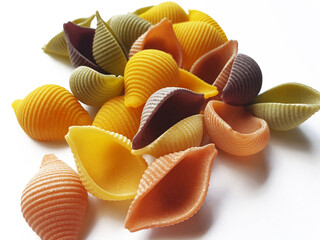 Insolated colored pasta conchiglioni.