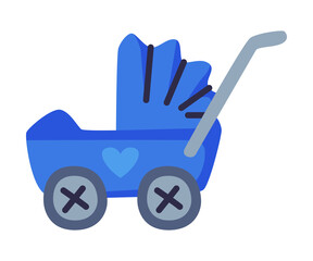 Blue Pram Baby Toy, Cute Object for Kids Development and Entertainment Cartoon Vector Illustration on White Background