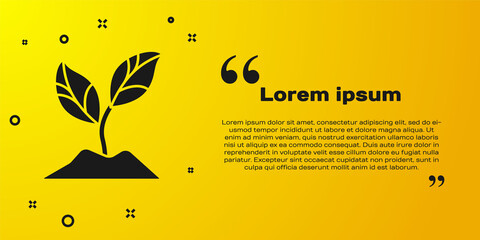 Black Plant icon isolated on yellow background. Seed and seedling. Leaves sign. Leaf nature. Vector Illustration.