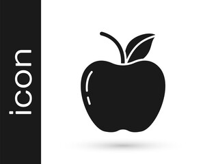 Grey Apple icon isolated on white background. Fruit with leaf symbol. Vector Illustration.