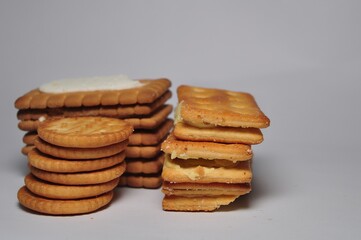 Various sweet biscuits isolated on white background. Healthy sweet cookies
