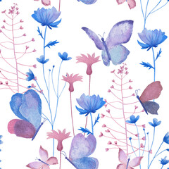 Delicate butterflies seamless pattern watercolor