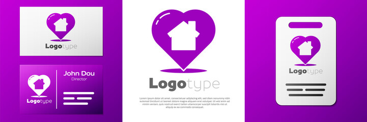 Logotype House with heart shape icon isolated on white background. Love home symbol. Family, real estate and realty. Logo design template element. Vector Illustration.