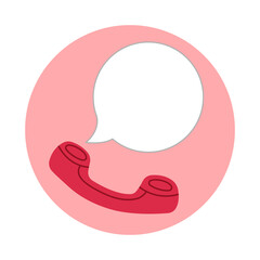 Cartoon flat simple hand set with buble text vector illustration 