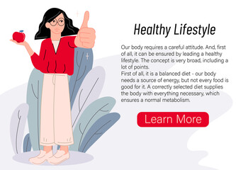 Healthy life style girl with apple vector illustration cartoon flat design