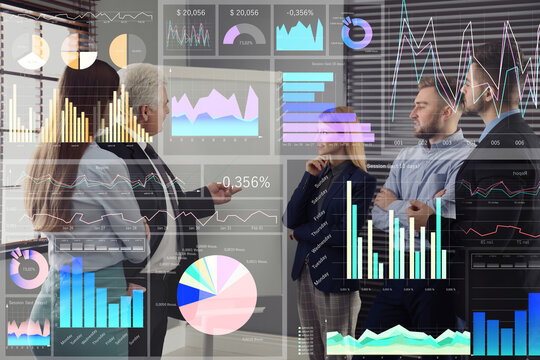 Business people having meeting in office and digital graphics. Modern technology - Powered by Adobe