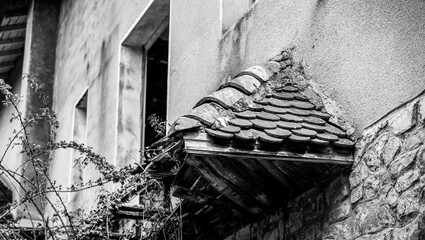 small broken roof of a old house in the coutnryside