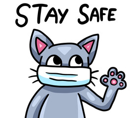 Stylized Adorable Cat Saying Stay Safe