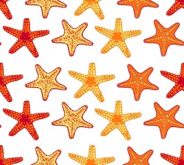 Fototapeta na wymiar Starfish vector seamless pattern colorfull