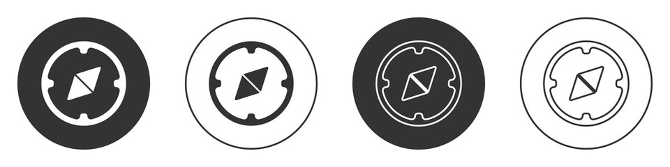 Black Compass icon isolated on white background. Windrose navigation symbol. Wind rose sign. Circle button. Vector Illustration.