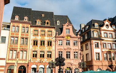 Fototapeta na wymiar Traditional buildings at Market Square in Mainz - Rhineland-Palatinate, Germany