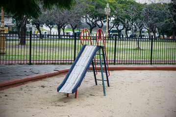Child games in city park without people due to the Covid-19 pandemic