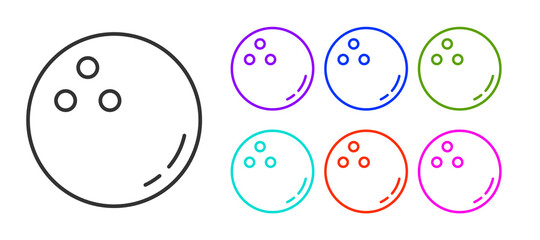 Black line Bowling ball icon isolated on white background. Sport equipment. Set icons colorful. Vector Illustration.
