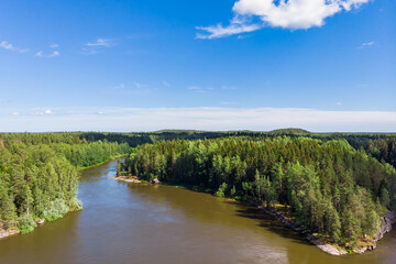 Aerial summer view of rapid Ahvionkoski at river Kymijoki, Finland.