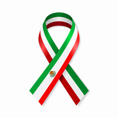 Mexican flag stripe ribbon on white background. Vector illustration.