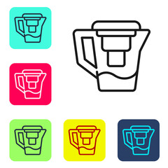 Black line Water jug with a filter icon isolated on white background. Set icons in color square buttons. Vector Illustration.