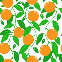Tropical abstract seamless vector pattern with an orange, leaves. For printing and design.