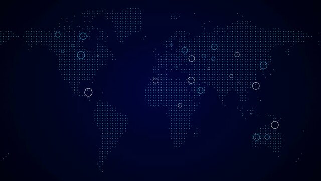 World map. Global connection.Technological interface.Futuristic HUD.Map with circle pointers.Blue