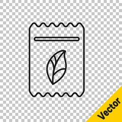 Black line Pack full of seeds of a specific plant icon isolated on transparent background. Vector Illustration.