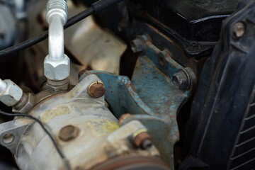 The engine room of the car has a power supply. Air conditioner distributor