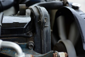 The engine room of the car has a power supply. Air conditioner distributor