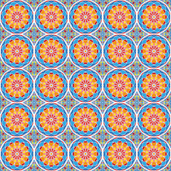 Blue abstract mosaic seamless pattern in arabic style vector illustration