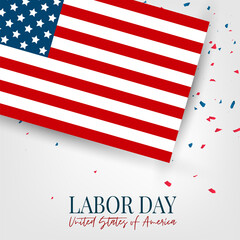 Obraz premium Labor Day poster. USA national federal holiday banner design. American flag background. Realistic vector illustration.