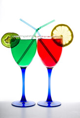 Colorful cocktails isolated on a white background.