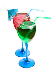 Colorful cocktails isolated on a white background.