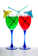 Colorful cocktails isolated on a white background.