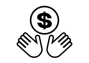 お金と両手のイラスト: ドル（黒）