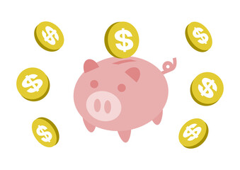 お金と豚の貯金箱のイラスト: ドル