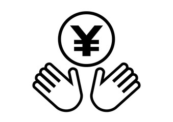 手とお金のアイコンイラスト: 円（黒）