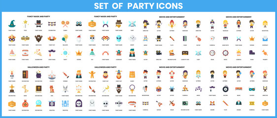 Celebration party icons set for Colorful symbols.