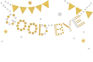 Gold and silver good bye bunting paper cut on white background - isolated