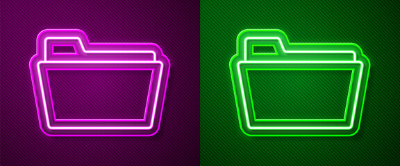 Glowing neon line Document folder icon isolated on purple and green background. Accounting binder symbol. Bookkeeping management. Vector Illustration.