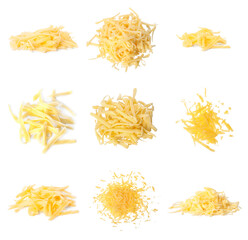 Set with grated cheese on white background