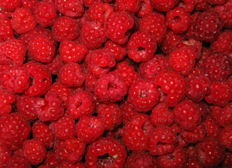 Background of ripe raspberries. Top view.