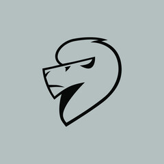 Lion head profile portrait symbol on black backdrop. Design element