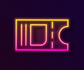 Glowing neon line Cinema ticket icon isolated on black background. Vector Illustration.
