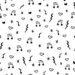 music vector seamless pattern in doodle style